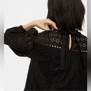 J. Crew White Eyelet Cotton Long Sleeve Tie Back Blouse thumbnail 12