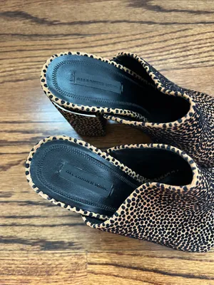 Alexander Wang Womens Tan and Black Leopard Print Block Heel Mules thumbnail 4