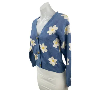 Willow & Wind Blue Floral Daisy Long Sleeve Button Up Cardigan Sweater Top Sz S thumbnail 3