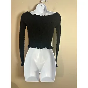 Zara Women Black Smocked Off the Shoulder Long Sleeve Crop Top Size M thumbnail 3
