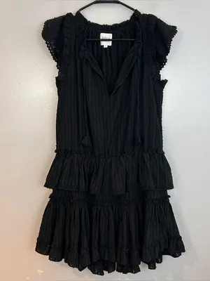 Misa Lillian Black Sleeveless Ruffle Eyelet V-neck Tiered Mini Dress Size Small thumbnail 2