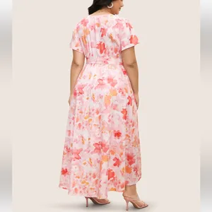 Watercolor Floral Ruffles Asymmetrical Hem Dress thumbnail 3