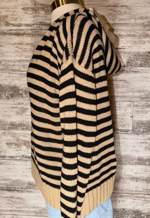 Princess Polly Tan and Black Hooded 1/2 Zip Striped Sweater thumbnail 3