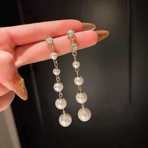 Elegant White Pearl Dangle Drop Earrings for Women thumbnail 1