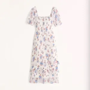 Abercrombie & Fitch Dress Womens Large White Floral‎ Smocked Puff Sleeve Ruffle thumbnail 2