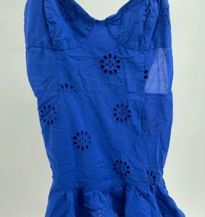 Boho Sleeveless Blue Eyelet Ruffle Dress Size Small Flawed thumbnail 10