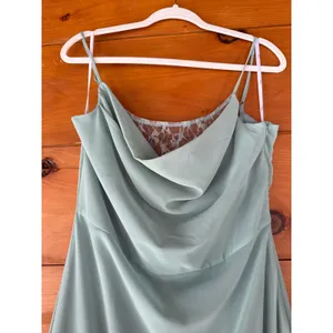 NWT Lulus Eliora Sage Green Lace Cowl Neck Chiffon Maxi Dress Bridesmaid Satin L thumbnail 4