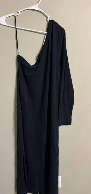 Free People Beach One Shoulder Dress Black Cotton Silk Size Medium New Maxi thumbnail 1