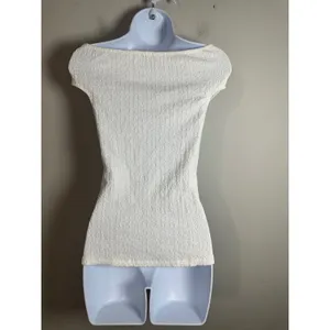 Zara White Textured Ruched V-Neck Cap Sleeve Top Size Medium thumbnail 2