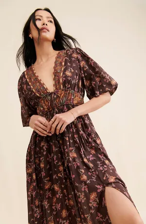 Free People Lysette Floral Maxi Dress Sz M thumbnail 1