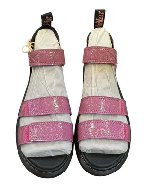 NEW DR MARTENS Klaire Y Strap Sandals Shoes Pink Glitter Girls Size 38 Women's 7 thumbnail 1