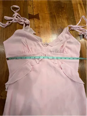 Cider Pink Ruffle Maxi Dress Chiffon Cottagecore Coquette Tie Shoulder Size XL thumbnail 8