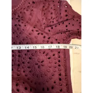 Porridge‎ Clothing Women Medium Purple burgundy Eyelet Scalloped Sleeve Boho Top thumbnail 5