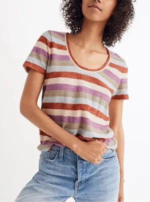 Madewell Alto Scoop Tee in Granda‎ Stripe T-shirt Top Size M thumbnail 1