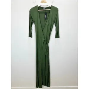 Lulus Garden District Olive Green Wrap Maxi Dress Stretch Jersey Knit Small NWT thumbnail 6
