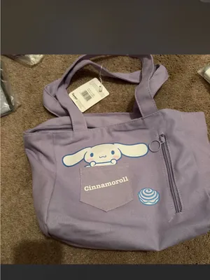 Sanrio Cinnamoroll Purple‎ Canvas Tote Bag with Front Pocket thumbnail 2