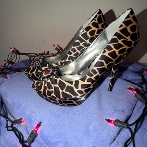 Michael Leopard Print Peep-Toe Heels with Crystal Brooch thumbnail 3