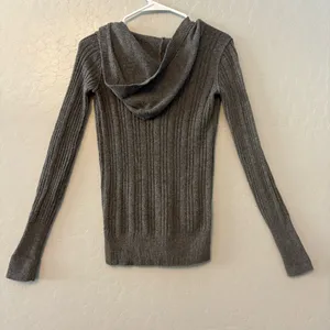 Hollister Y2K dark gray long sleeve hooded cable knit deep v-neck sweater small thumbnail 10