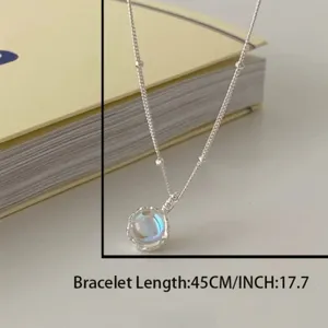 Simple 925 Sterling Silver Moonstone Pendant Necklace Suitable 4 Hypoallergenic Mosaic Material: Moonstone Main Material : 925 Silver Plating: Platinum Plated thumbnail 4