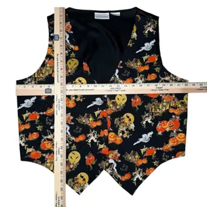 Vintage 90s Basic Editions Halloween Sleeveless Vest XL Pumpkin Witch Frogs Bats thumbnail 9