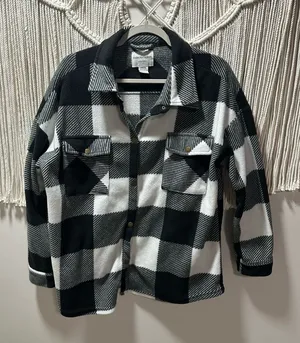 Sanctuary Black & White Plaid Fleece Shacket thumbnail 1