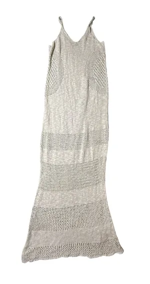 Abercrombie Crochet Open Knit Maxi Dress Beige Cream Boho Vacation Coverup XS thumbnail 1