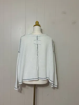 POL Cropped Oversized Sweater Top White Contrast Stitch Raw Hem Size L thumbnail 6