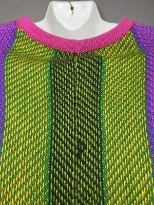 Colorful Striped Poncho Womens One Size Multicolor Fringe Knit Boho Lightweight thumbnail 8