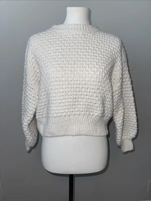 Altar'd State Betty Bow Back Chunky Ivory White Knit Balloon Sleeve Sweater XXS thumbnail 1