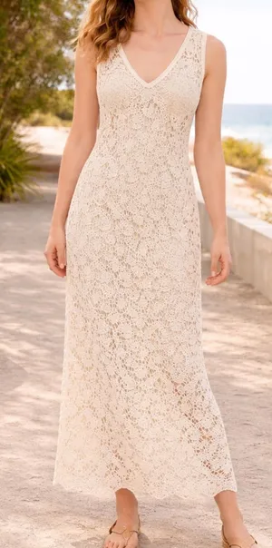 NEW REVOLVE House of Harlow 1960 Crochet Dress Size Large Knit Long Ivory beige thumbnail 1