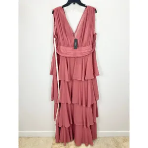 Lulus Amazing Evening Dark Rose Pink Tiered Maxi Dress Chiffon Formal 1X NWT thumbnail 4