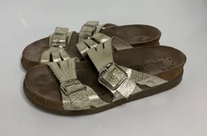 Mephisto Slide Sandals Womens 37 Silver Metallic Good Cork Buckle Air-Relax thumbnail 1