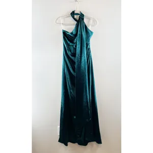 Lovers and Friends Kendall Satin Halter Open Back Sash Maxi Dress Gown Green S thumbnail 3