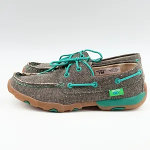 Twisted X EcoTWX Driving Moc WDM0085 Gray Teal Canvas Boat‎ Shoes Womens 7M thumbnail 8