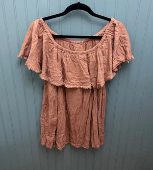Free People Off The Shoulder Gauze Ruffle top‎ rust Fringe Boho thumbnail 1