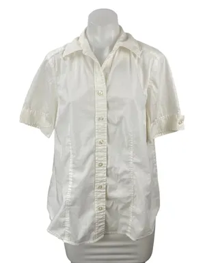 Ann Taylor LOFT Maternity White Collared Short Sleeve Button Down Shirt Top Sz M thumbnail 1