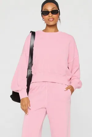 Fabletics Year Round Terry Crewneck Sweatshirt in Soft Pink Size XL NWT thumbnail 1