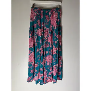 Abel the Label Teal Pink Floral Maxi Skirt High Slit Boho Rayon Womens Size M thumbnail 2