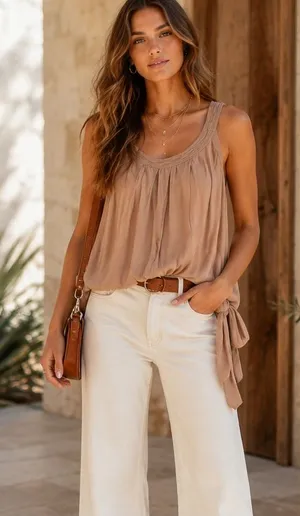 Paige Premium Denim XS Blush Pink Side Tie Bubble Hem Tank Top thumbnail 1