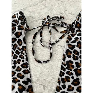 Xhilaration‎ Leopard Print Swim Cover Up Top Pom Pom Trim Back Tie Womens Small thumbnail 4