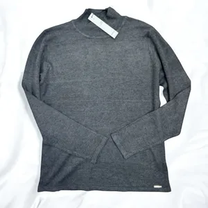 T Tahari Womens Mock Neck Sweater Top Size S Dark Grey Soft Knit Metallic Logo thumbnail 1