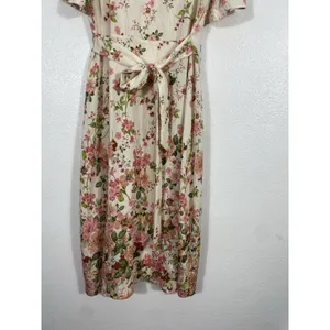 Figueroa & Flower Boho Shirt Dress Medium Beige Floral Cottagecore Retro Prairie thumbnail 8