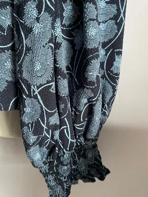MAEVE by Anthropologie Blue Floral Ruffle-Neck Blouse thumbnail 6