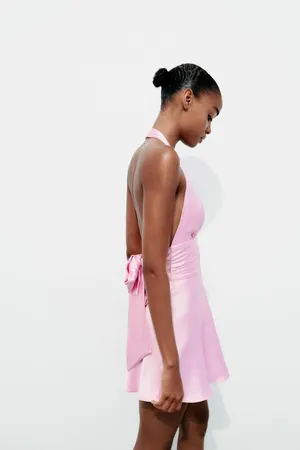 Zara dress mini halter pink satin Bow 🍬 🎀 wedding party coctail bridal shower thumbnail 9