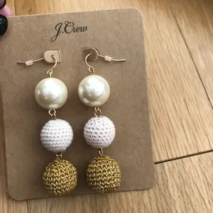 J crew Pearl crochet and bead drop earrings thumbnail 2