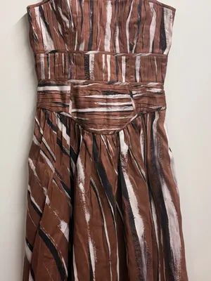NEW Aje Gabrielle Stripe Pleated Linen Blend Midi Dress brown black small (8) thumbnail 7