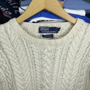 Vintage by Ralph Lauren Hand Cable Knit Fisherman Crewneck Sweater Sz Large thumbnail 3