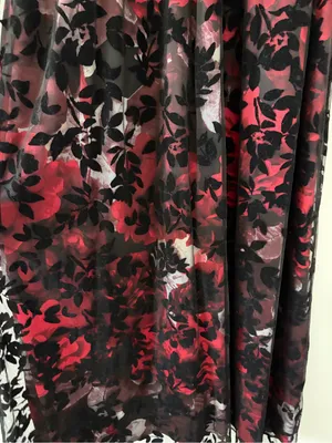 SLNY Fashions Black Red Floral Velvet Sleeveless Sheer Velvet Formal Dress 6 thumbnail 3