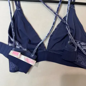 PINK - Victoria's Secret Dark Blue Velvet Triangle Bralette Women’s Size Medium thumbnail 12