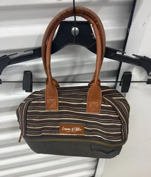 Emma & Chloe Striped Zip Satchel Top Handle Lunchag in Brown Gray Women's thumbnail 1
